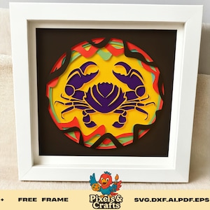 Krabbe SVG geschichtet Strand Ozean Design, 3D Papierschnitt Meerestierdatei, Sommer Nautik Cricut Silhouette Glowforge digitaler Download