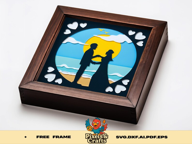 Beach Wedding Shadow Box SVG, 3D Couple Silhouette Layered Paper Cut ...