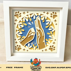 Hund und Besitzer High Five SVG 3D Papierschnitt-Datei, Freundschaft Zeichen für Cricut Glowforge, Tierliebhaber Digital Art Decor