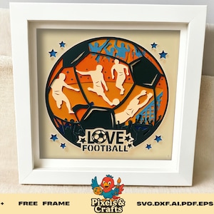 Football soccer amour svg couches papercut ombre boîte cricut objectif célébration cadeau fan de sport décor coupe fichier silhouette stade