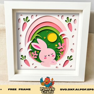 Niedliches Häschen Karotte 3D SVG, Osterhase Schnittdatei für Cricut Glowforge, Frühling Kaninchen Kinderzimmer Wand Dekor Download