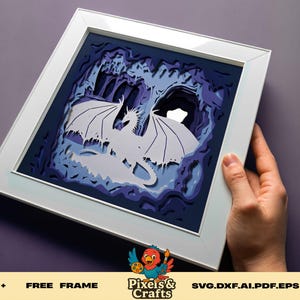 Dragon Cave Shadow Box SVG, 3D Layered Paper Cut Template, Fantasy Dragon Art SVG Cricut Silhouette Laser Cut File, DIY Mythical Wall Decor