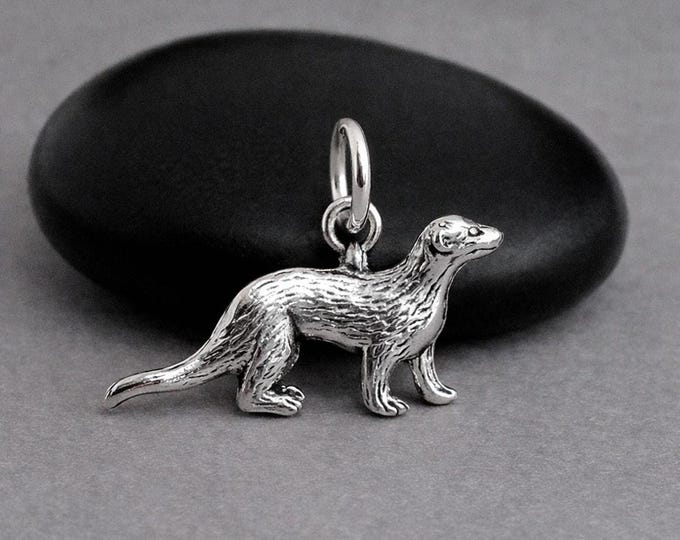 Ferret Charm for Necklace or Bracelet, Double-sided Ferret Pendant, Weasel Necklace, Ferret Gift, Weasel Gift