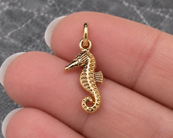 Gold Seahorse Charm, Tiny Seahorse Pendant for Necklace or Bracelet, Ocean Sea Life Charm, Beach Coastal Jewelry, Nautical Charm
