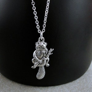 Beaver Necklace, Silver Plated Beaver Charm Necklace, Otter Necklace, Otter Charm, Rodent Charm Necklace, Beaver Gift, Beaver Jewelry