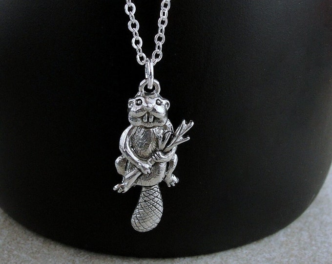 Beaver Necklace, Silver Plated Beaver Charm Necklace, Otter Necklace, Otter Charm, Rodent Charm Necklace, Beaver Gift, Beaver Jewelry