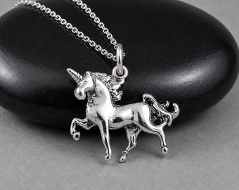 925 Sterling Silver 3D Unicorn Necklace, Unicorn Pegasus Pendant, Fairytale Jewelry, Flying Horse Gift