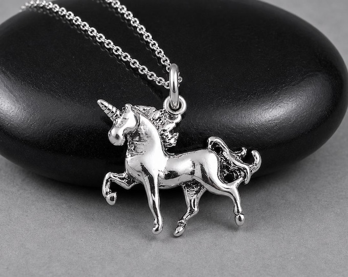 925 Sterling Silver 3D Unicorn Necklace, Unicorn Pegasus Pendant, Fairytale Jewelry, Flying Horse Gift