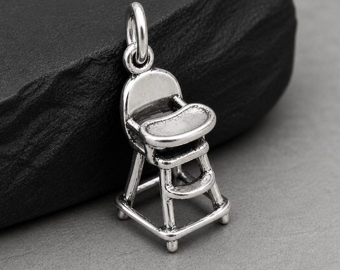 Sterling Silver 3D High Chair Charm, Highchair Pendant, Newborn Jewelry, Baby Shower Gift, New Mom Keepsake