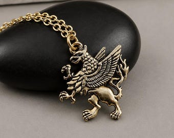Griffin Necklace, Gold Griffin Charm Necklace, Griffin Pendant, Griffin Jewelry, Gryphon Necklace, Magestic Bird Charm, Griffin Themed Gift