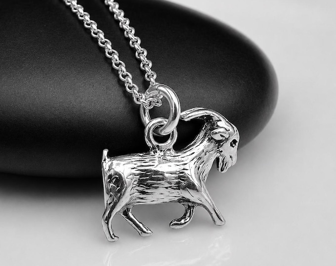 Goat Necklace, Sterling Silver Goat Charm on a Silver Cable Chain, Farm Animal Charm Necklace, 3D Goat Pendant, Goat Gift, Goat Jewelry