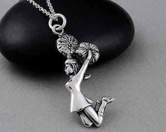925 Sterling Silver Cheerleader Necklace, Cheerleader Charm Necklace, Cheer Team Pendant, Cheerleading Charm, Cheerleader Gift