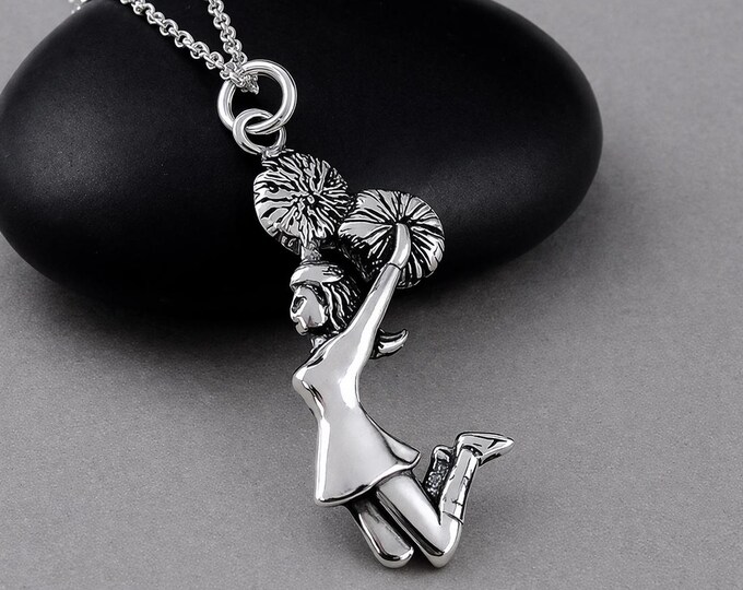 925 Sterling Silver Cheerleader Necklace, Cheerleader Charm Necklace, Cheer Team Pendant, Cheerleading Charm, Cheerleader Gift