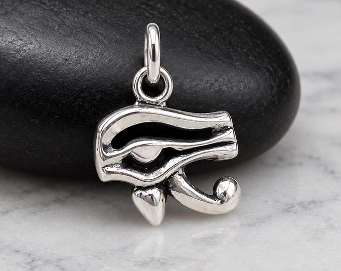 Sterling Silver Eye of Horus Charm, Eye of Ra Egyptian Pendant, Ancient Egypt Protection Amulet, Egyptian Eye Jewelry