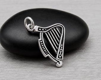 Sterling Silver Harp Charm, 925 Double-sided Harp Pendant, Lyre Charm, Musical Instrument Charm, Harp Jewelry, Musician Gift