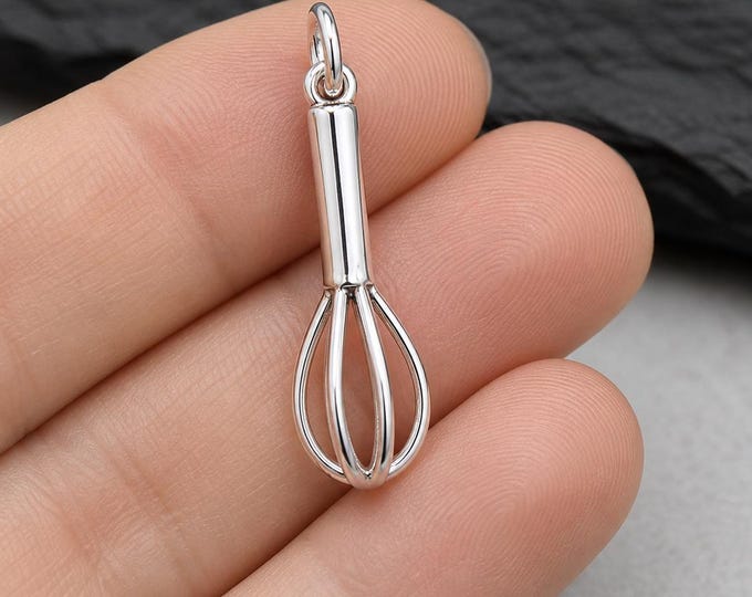 925 Sterling Silver Baker's Whisk Charm, Kitchen Utensil Charm, Chef Charm, Culinary Charm, Bracelet Charm, Necklace Charm, Baking Gift