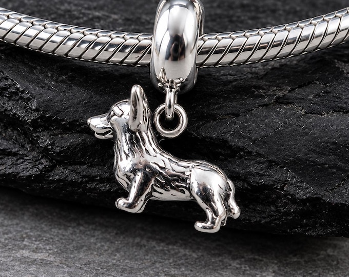Corgi Dangle Bead Charm, 925 Sterling Silver Welsh Corgi European Charm, Miniature Corgi Charm, Bracelet Charm, Large Hole Bead, Corgi Gift