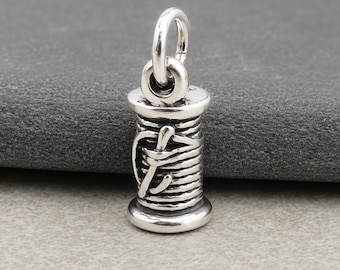 Sterling Silver 3D Spool of Thread Charm, Sewing Pendant, Quilting Charm, Seamstress Gift Jewelry