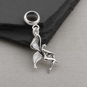 925 Sterling Silver Fairy Dangle Bead Charm, Fairy European Charm, Pixie Charm, Bracelet Charm, Large Hole Bead, 3D Fairy Charm, Fairy Gift