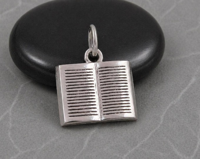 Open Book Charm, Silver 3D Book Charm for Necklace or Bracelet, Reading Charm, Librarian Charm, Book Lover Charm, Gift for Book Lover