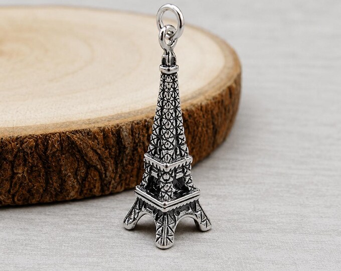 Sterling Silver Eiffel Tower Charm, Paris France Charm, 3D Eiffel Tower Pendant, Paris Jewelry, Travel Charm, French Gift