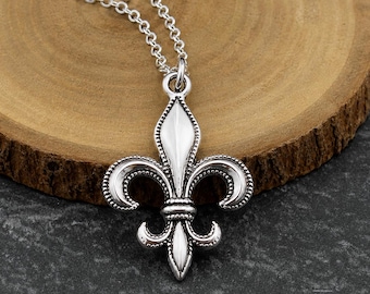 Silver Fleur de Lis Necklace, Fleur de Lys Charm Pendant, Mardi Gras Jewelry, New Orleans Necklace, Fleur de Lis Gift