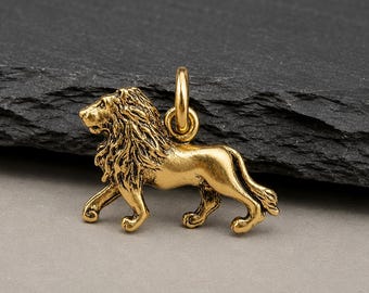 Gold Lion Charm, Lion Charm for Necklace or Bracelet, Gold Lion Jewelry, Lion Pendant, Leo Charm, Jungle Animal Charm, Lion Gift