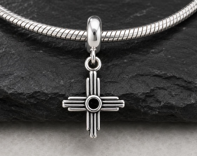 925 Sterling Silver Zia Symbol Dangle Bead Charm, New Mexico European Charm, Southwestern Pendant for Bracelet,  Large Hole Bead