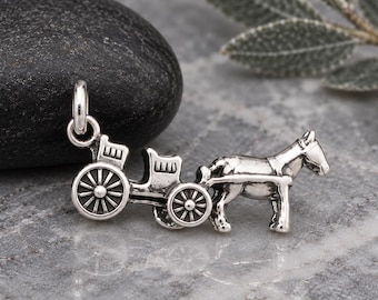 Sterling Silver Horse Buggy Charm, Horse Drawn Carriage Charm, Horse Carriage Charm, Bracelet Charm, Necklace Charm