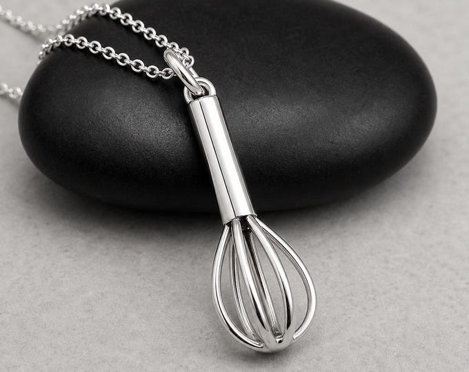 925 Sterling Silver Baker's Whisk Necklace, Whisk Charm Necklace, Baking Charm Necklace, Kitchen Utensil Necklace, Culinary Chef Charm Gift