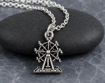Ferris Wheel Necklace, Silver Ferris Wheel Charm, Amusement Park Pendant, Carnival Jewelry, Fairground Big Wheel Gift