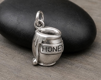 Silver Honey Jar Charm, Honey Pot Charm, Honey Jar Pendant, Necklace Charm, Bracelet Charm, Pot of Honey Pendant Charm