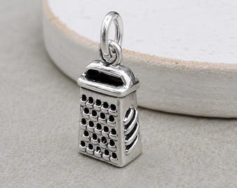 Cheese Grater Charm, 925 Sterling Silver 3D Cheese Grater Charm for Necklace or Bracelet, Cheese Shredder Charm, Kitchen Gadget Charm