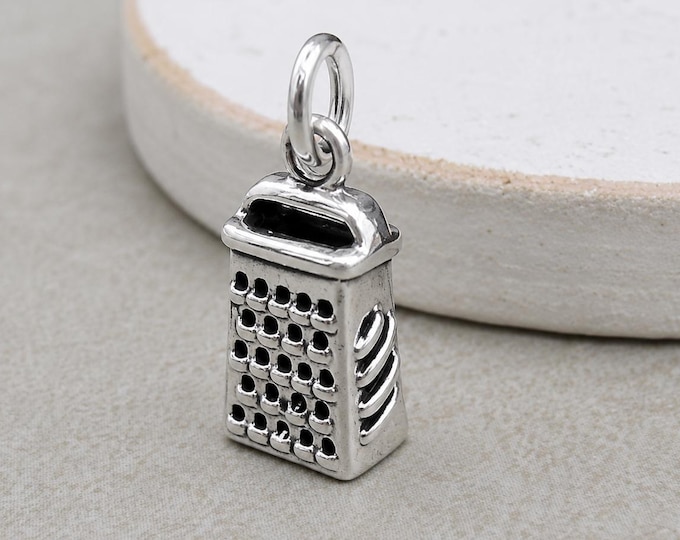 Cheese Grater Charm, 925 Sterling Silver 3D Cheese Grater Charm for Necklace or Bracelet, Cheese Shredder Charm, Kitchen Gadget Charm