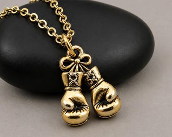 Gold Boxing Gloves Necklace, 3D Boxer Charm Pendant, Boxing Jewelry, Fighter Necklace, Strength Courage Gift Jewelry