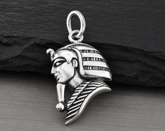 Sterling Silver King Tut Charm, Egyptian Pharaoh Pendant, Ancient Egypt Jewelry