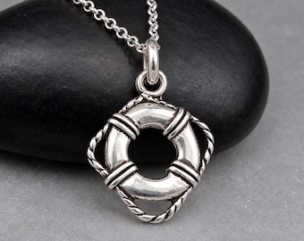 925 Sterling Silver Life Preserver Necklace, Life RIng Charm Necklace, Life Guard Charm Necklace, Lifeguard Gift, Lifeguard Jewelry