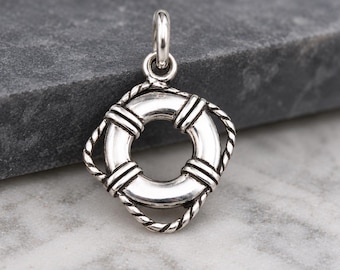 Life Preserver Charm, 925 Sterling Silver Life RIng Charm, Lifeguard Charm, Life Saver Charm, Lifeguard Gift, Swimmer Charm, Nautical Charm