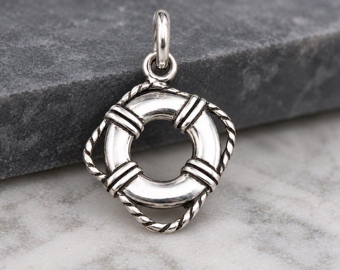Life Preserver Charm, 925 Sterling Silver Life RIng Charm, Lifeguard Charm, Life Saver Charm, Lifeguard Gift, Swimmer Charm, Nautical Charm