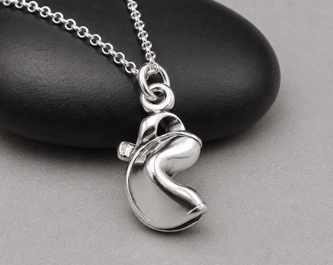 925 Sterling Silver Fortune Cookie Necklace, 3D Fortune Cookie Charm, Chinese Food Pendant, Fortune Teller Jewelry, Good Luck Gift