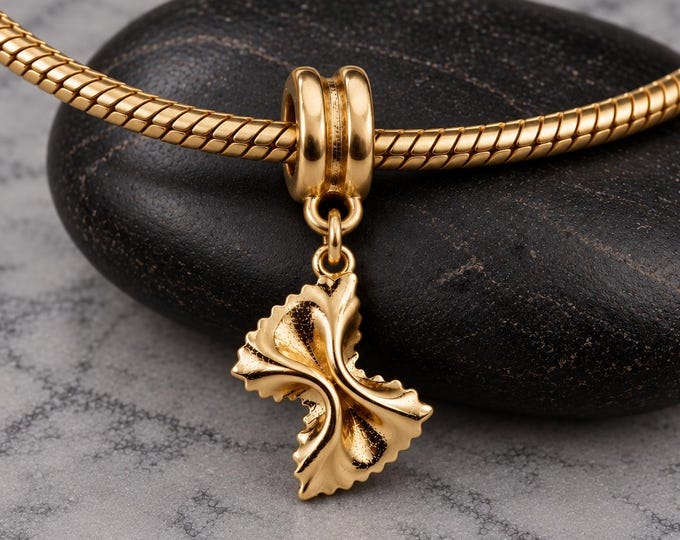 Farfalle Pasta Charm, Gold Bowtie Pasta European Dangle Charm, Bow Tie Pasta Charm, Pasta Gift, Pasta Pendant, Pasta Jewelry