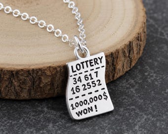 Lottery Ticket Necklace, Silver Plated Lottery Ticket Charm, Lottery Winner Pendant, Lucky Necklace, Gambling Casino Gift
