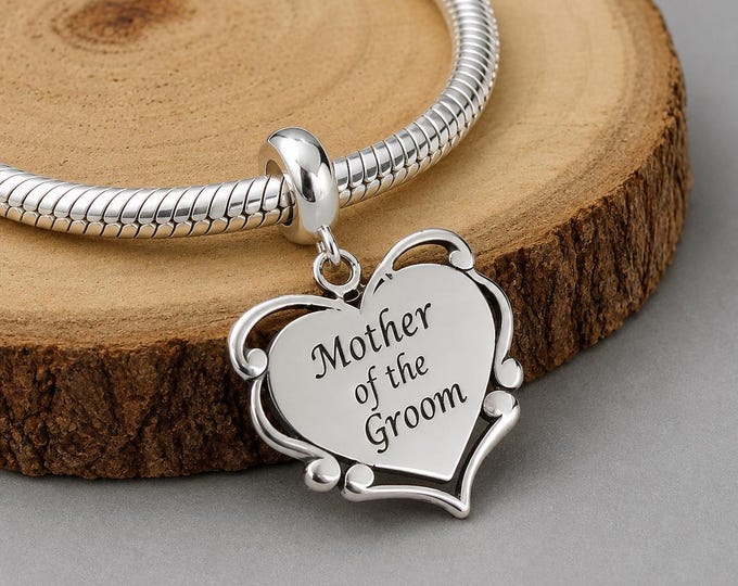 Mother of the Groom European Charm, Sterling Silver Mother of the Groom Dangle Charm, Wedding Charm with Bail, Mother of the Groom Gift