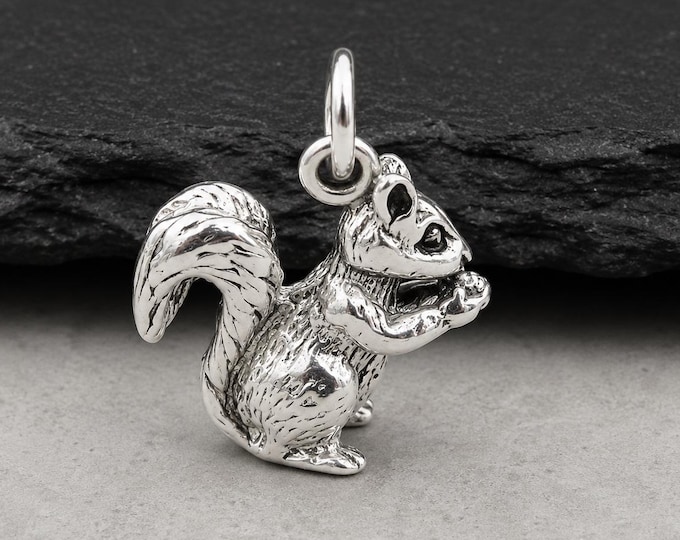 Sterling Silver 3D Squirrel Charm, Woodland Animal Pendant, Wild Animal Nature Jewelry