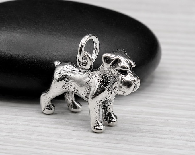 Sterling Silver Schnauzer Charm, 3D Miniature Schnauzer Pendant, Schnauzer Necklace, Dog Lover Jewelry, Puppy Dog Charm, Schnauzer Gift