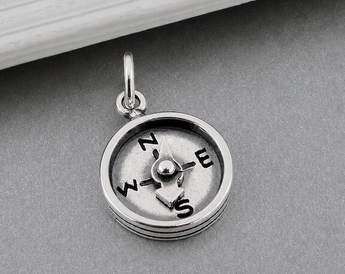 Compass Charm, 925 Sterling Silver Compass Charm for Necklace or Bracelet, Graduation Charm, Camping Charm, Hiking Charm, Graduation Gift