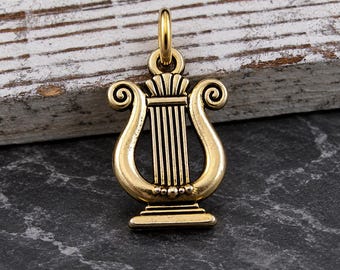 Lyre Charm, Gold Musical Lyre Charm for Necklace or Bracelet, Harp Charm, Greek Lyre Charm, Sorority Charm, Sorority Gift, Greek Music Charm