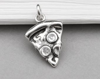 Sterling Silver Pepperoni Pizza Charm, Pizza Slice Pendant, Food Charm, Pizza Lover Gift, Italian Food Jewelry