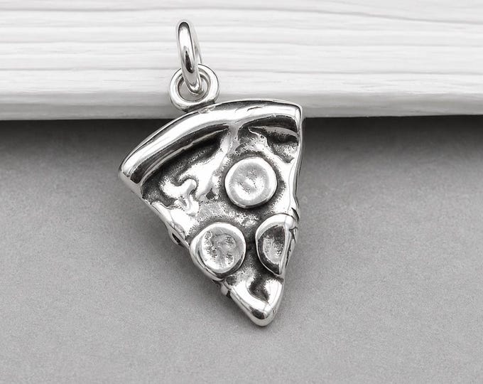 Sterling Silver Pepperoni Pizza Charm, Pizza Slice Pendant, Food Charm, Pizza Lover Gift, Italian Food Jewelry