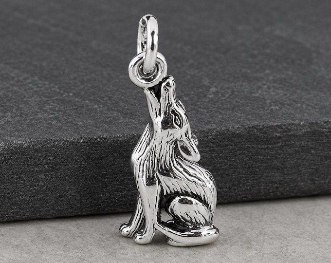 Sterling Silver 3D Howling Wolf Charm, Coyote Charm, Wolf Pendant, Werewolf Necklace Charm, Animal Jewelry